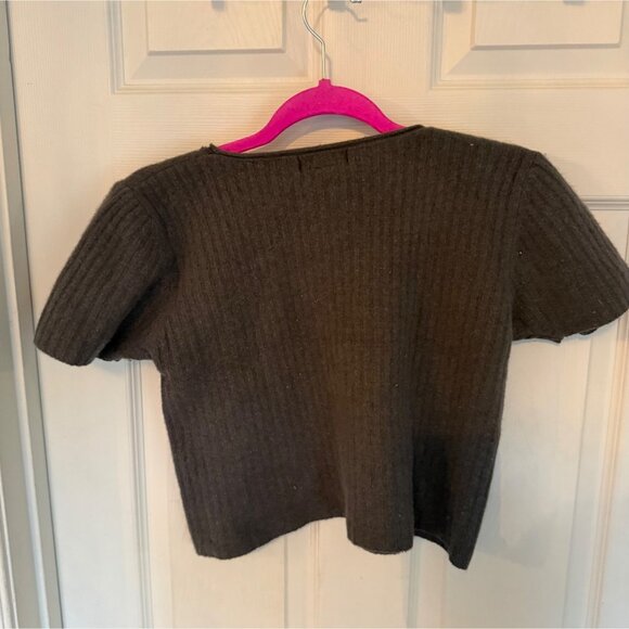Vintage 90's Limited Lambswool/Angora Cropped Short Sleeve Grey Sweater Large - Picture 2 of 4